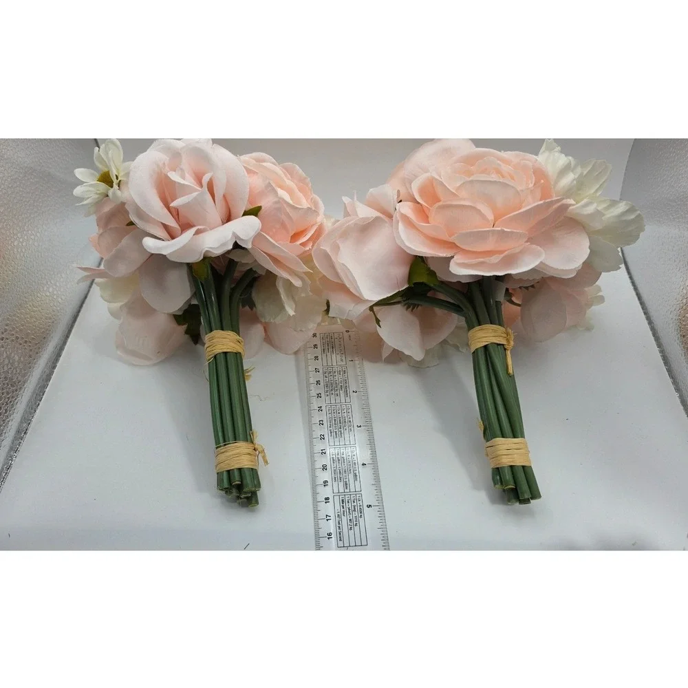 6pc Silk Floral Bouquets Peach Lavender Magenta Rose Peony Wedding Bridesmaid